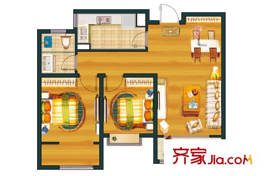 萬科?幸福里A1#樓A1戶型 2室2廳1衛(wèi)1廚