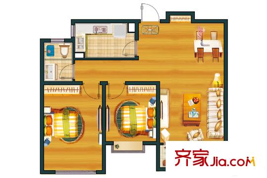 萬科?幸福里A9#樓A戶型 2室2廳1衛(wèi)1廚