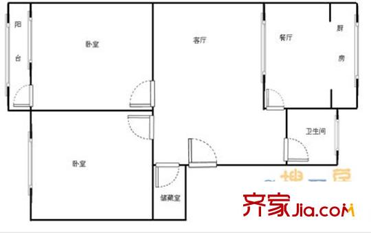 全福立交橋附近宿舍 2室 戶型圖