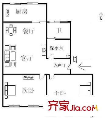 華信路單位宿舍 2居室 戶型圖