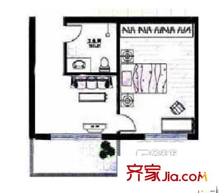 名士閣戶型圖1111 1室1廳1衛(wèi)1廚