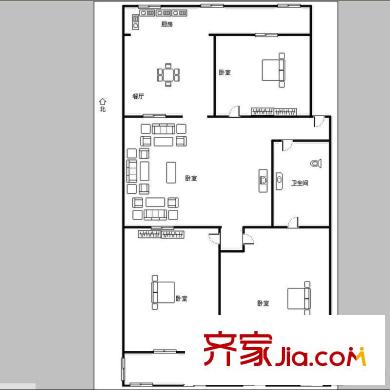 貢院墻根街宿舍 3室 戶型圖