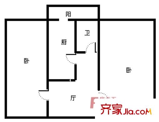建設路重汽宿舍戶型圖中戶2 2室1廳1衛(wèi)1廚