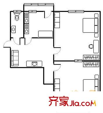 西市場宿舍 2室 戶型圖