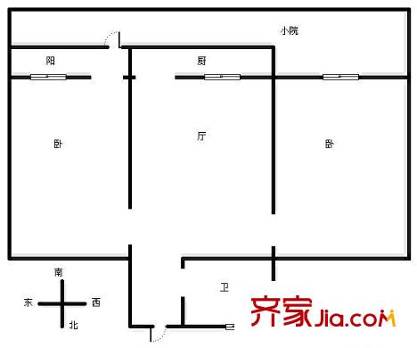 六里山單位宿舍 2室 戶型圖