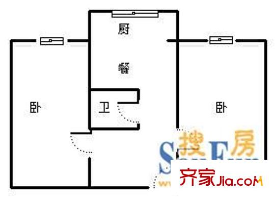 燕山立交橋東宿舍戶型圖燕山立交橋東單位宿舍 2室 戶型圖 2室1廳1衛(wèi)1廚