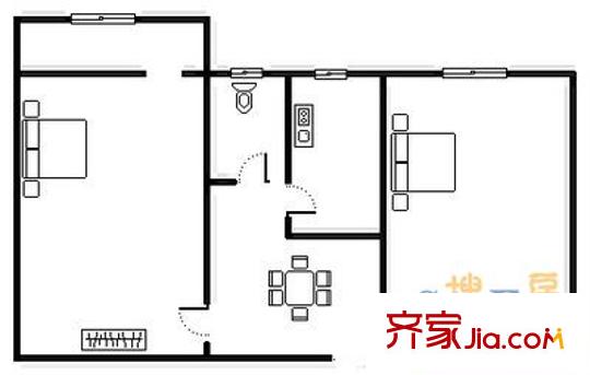 燕山立交橋東宿舍戶型圖燕山立交橋東單位宿舍 2室 戶型圖 2室1廳1衛(wèi)1廚