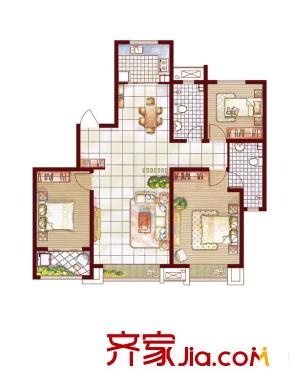 四建美林苑一期6#樓標準層B2戶型 3室2廳2衛(wèi)1廚