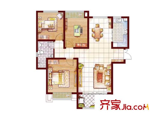 四建美林苑標準層A1戶型 3室2廳1衛(wèi)1廚