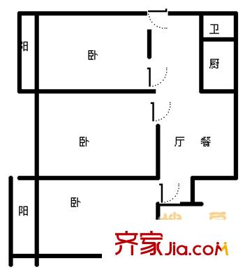 經(jīng)六路市中段宿舍戶型圖經(jīng)六路單位宿舍（市中區(qū)） 3室 戶型圖 3室1廳1衛(wèi)1廚
