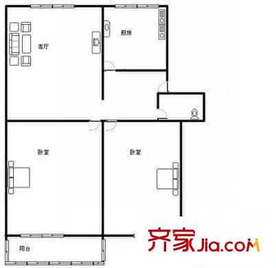 全福立交橋附近宿舍 2室 戶型圖