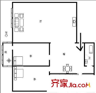  旅游局宿舍 2居室 戶型圖
