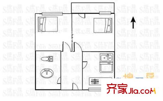 經(jīng)八路單位宿舍 2居室 戶(hù)型圖