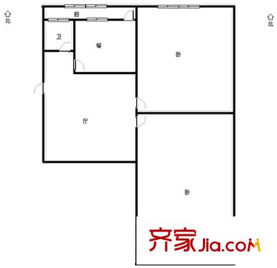 六里山單位宿舍 2室 戶型圖