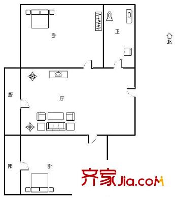六里山單位宿舍 2室 戶型圖
