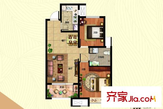 海爾?云世界1地塊1.3.5，2地塊1.2.4，4地塊1-6#A戶型 2室2廳1衛(wèi)1廚