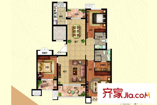 海爾?云世界1地塊2、4、6#樓E-2戶型 3室2廳2衛(wèi)1廚