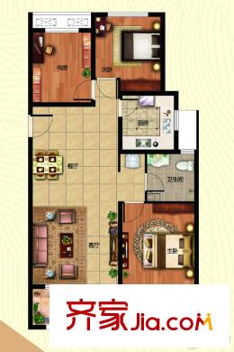 海爾?云世界1地塊2.3.5#，2地塊5#，4地塊1-6#樓C-1戶型 3室2廳1衛(wèi)1廚