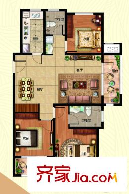 海爾?云世界1、4地塊3.5，2地塊4.5，4地塊1#樓D-1戶型 3室2廳2衛(wèi)1廚