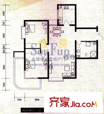 魯信文匯花園 2居室 戶型圖