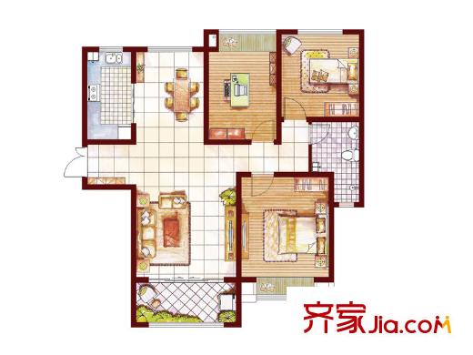 四建美林苑標準層A2戶型 3室2廳1衛(wèi)1廚