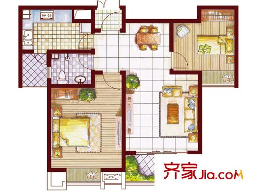 四建美林苑標準層A3戶型 2室2廳1衛(wèi)1廚