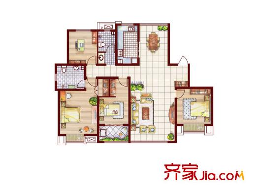 四建美林苑一期4#樓標準層B9戶型 4室2廳2衛(wèi)1廚