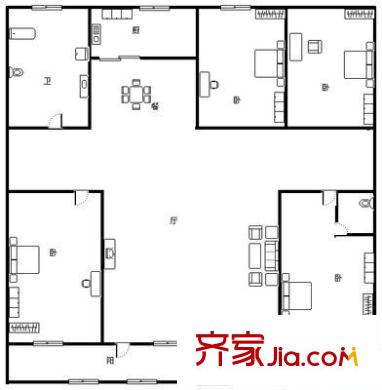 漿水泉路單位宿舍 4室 戶型圖