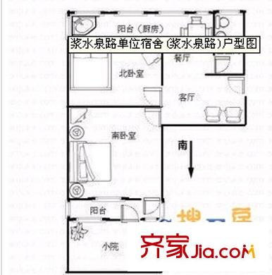 漿水泉路單位宿舍 2室 戶型圖