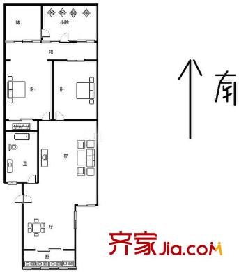 經(jīng)十路單位宿舍 2居室 戶型圖