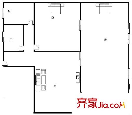 省立醫(yī)院附近宿舍 2室 戶型圖