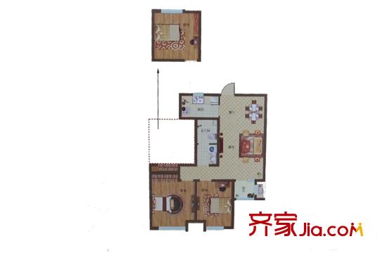 保利華庭6#樓E戶型 3室2廳1衛(wèi)1廚