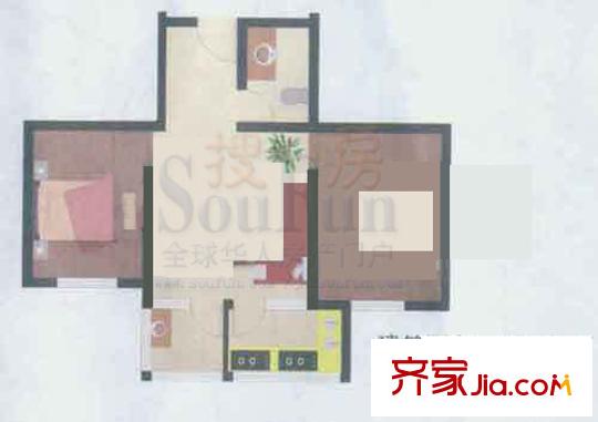 新城金水岸戶型圖2室1廳1衛(wèi)