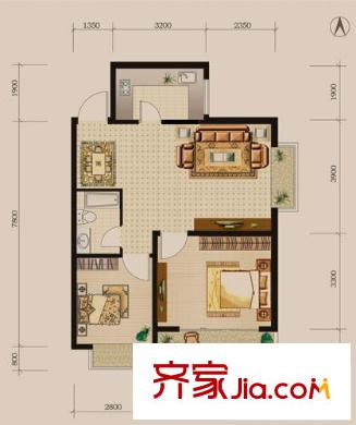 楚天燕山盛世戶型圖B戶型 2室2廳1衛(wèi)