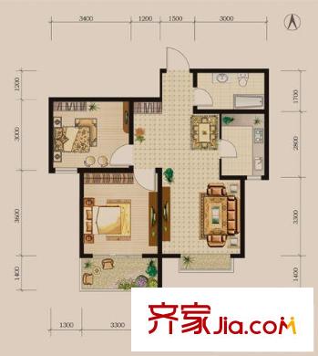 楚天燕山盛世戶型圖C戶型 2室2廳1衛(wèi)