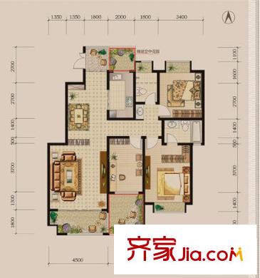 楚天燕山盛世戶型圖E戶型 3室2廳2衛(wèi)
