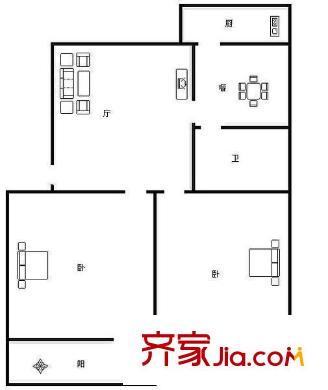 德興街宿舍 2居室 戶型圖