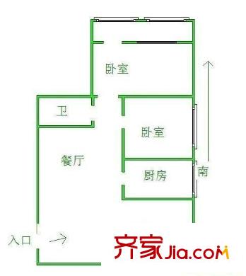 濟(jì)南黃金花園 2居室 戶型圖