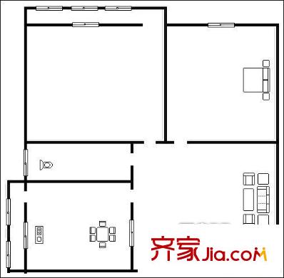 經(jīng)十路單位宿舍 2居室 戶型圖