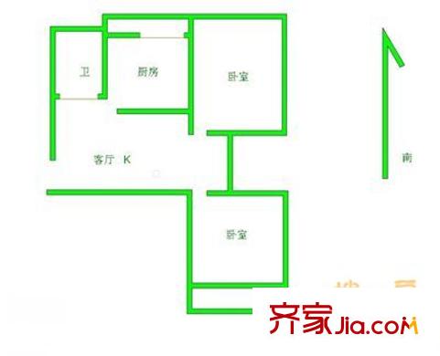 省立醫(yī)院附近宿舍 2室 戶型圖
