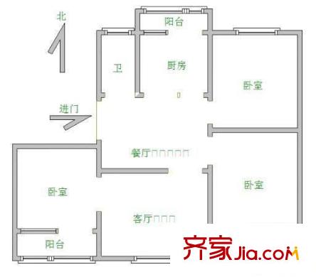 省立醫(yī)院附近宿舍 3室 戶型圖