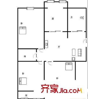 閔子騫路煙草宿舍 3居室 戶型圖