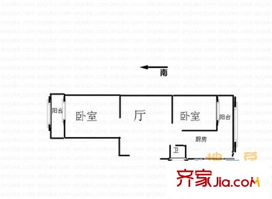 經(jīng)二路單位宿舍 2室 戶型圖