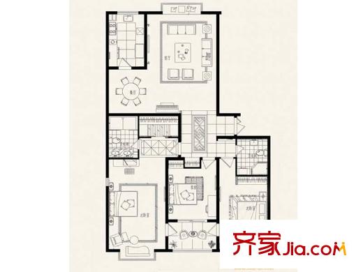 大地銳城2號公館戶型圖 3室2廳2衛(wèi)1廚
