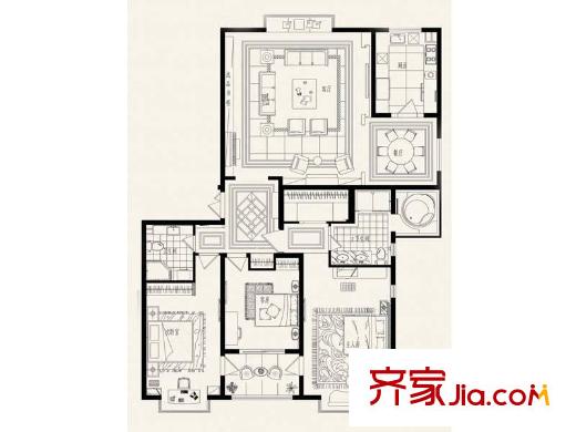 大地銳城1號公館戶型圖 3室2廳2衛(wèi)1廚
