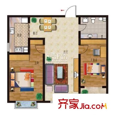 大地銳城C1戶型 2室2廳1衛(wèi)1廚