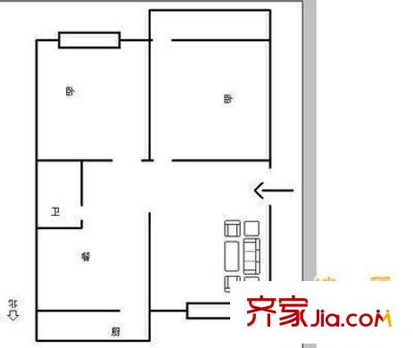 工業(yè)南路單位宿舍 2室 戶型圖