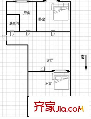 工業(yè)南路單位宿舍 2室 戶型圖