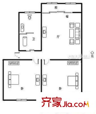 工業(yè)南路單位宿舍 2室 戶型圖