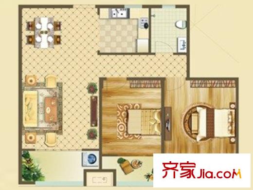 保利華庭6、7號(hào)樓B戶型 2室2廳1衛(wèi)1廚